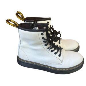 Dr. Martens Zavala White Leather Combat Boots Size US 3 EU 34 With Black Laces